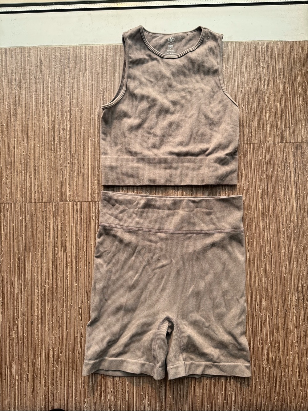 Aura Ribbed Crop Tank and High-Waist Bike Shorts Set - Taupe